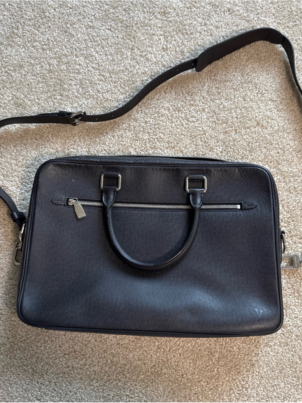 Louis Vuitton Porte Documents Black Taiga Leather Laptop Briefcase